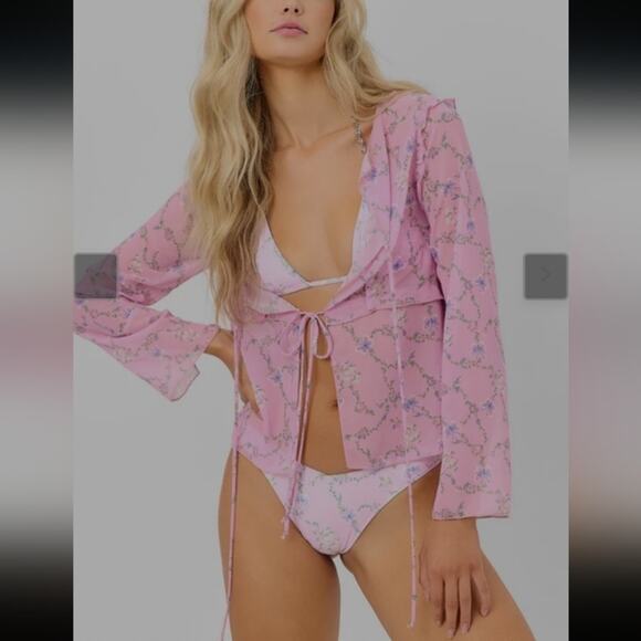 NWT Frankie's Bikinis "Molly" Cottagecore Barbie Ditsy Floral Sheer Top Size S - Picture 2 of 7